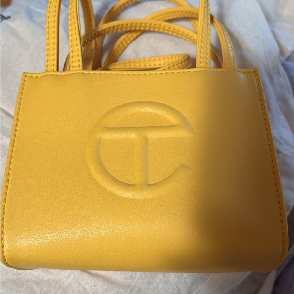 Telfar Yellow Mini Bag with Embossed Logo and Structured Design